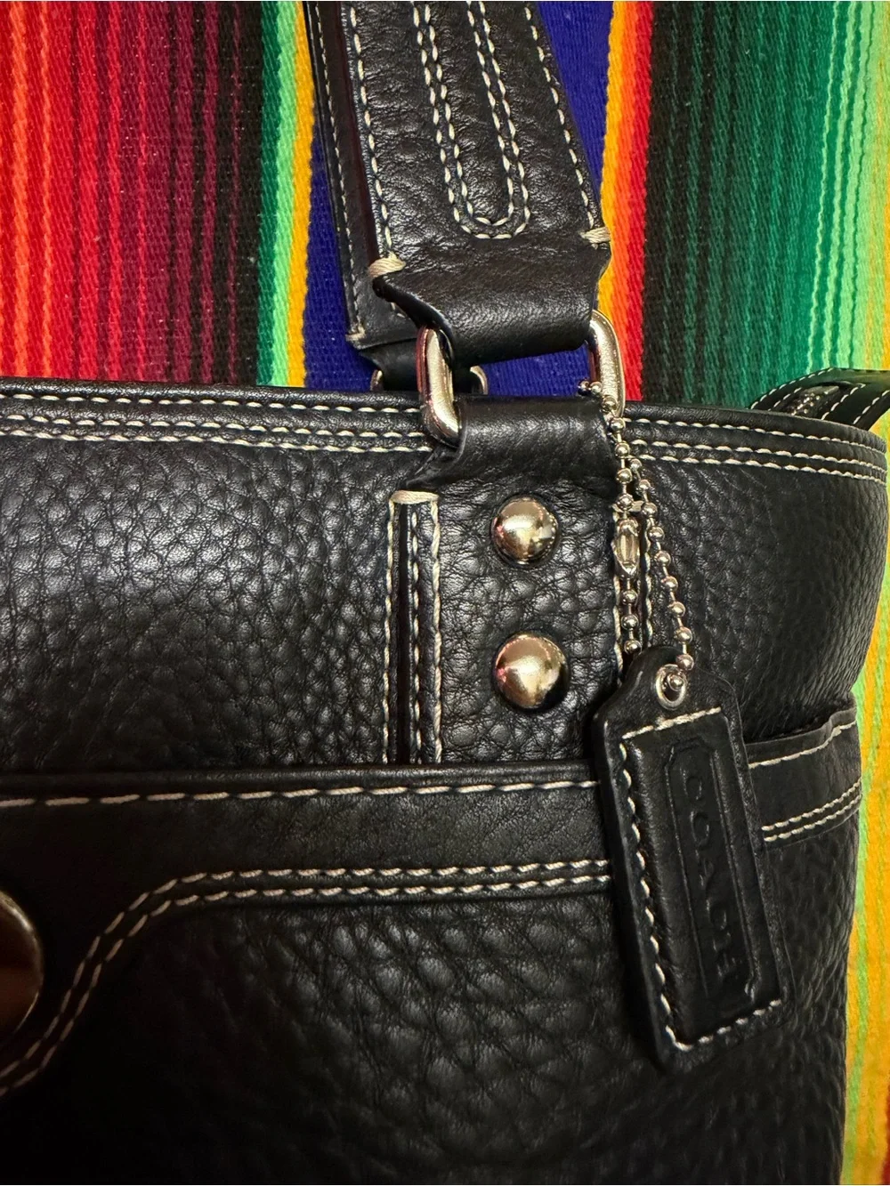Coach Black Pebbled Leather Shoulder Bag with Turn-Lock